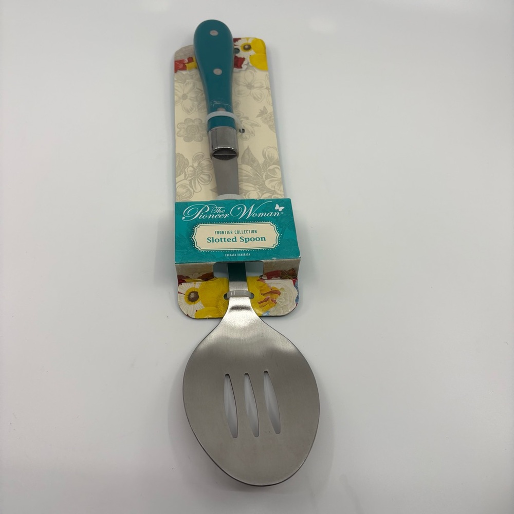 Pioneer Woman Frontier Slotted Spoon Teal Stainless Steel New